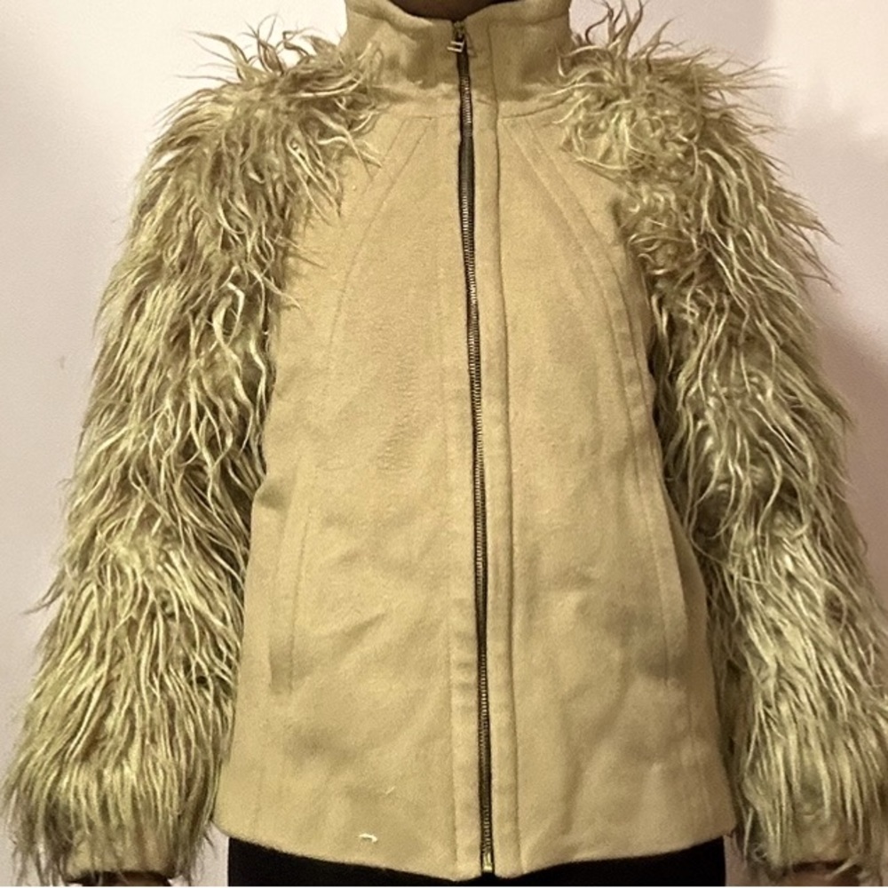 Zara Nude Mongolian faux fur wool jacket with vintage look